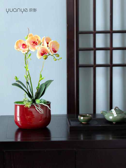 新中式高端蝴蝶兰仿真花餐桌花摆花茶室客厅玄关摆设件茶几装饰花 商品图1