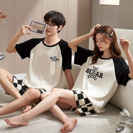 【社群供D】 夏季睡衣短袖华夫格纯棉家居服外穿情侣款 商品图2