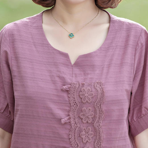 fy030-2219 妈妈装夏装套装2022新款中年大码棉麻绣花两件套中老年人短袖上衣 商品图1