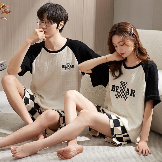 【社群供D】 夏季睡衣短袖华夫格纯棉家居服外穿情侣款 商品图1