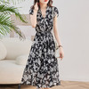 印花连衣裙夏季气质收腰显瘦时尚复古印花a字裙中长裙HR-WM988509 商品缩略图1
