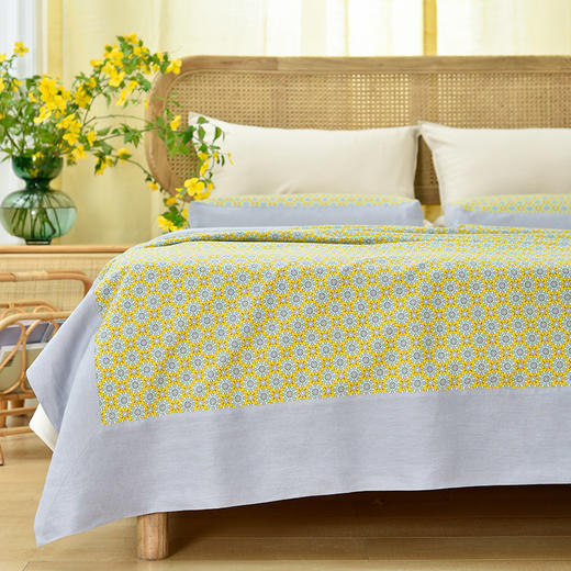 太阳花系列亚麻盖毯夏季夏凉被 商品图0