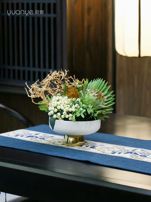新中式高端餐桌花摆花酒店餐厅茶室客厅玄关摆设件茶几装饰仿真花 商品图4