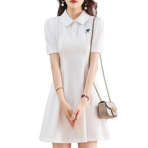 新款法式时尚气质收腰显瘦翻领短袖中长款薄款连衣裙HR-WM981239 商品图4