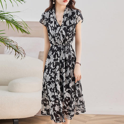 印花连衣裙夏季气质收腰显瘦时尚复古印花a字裙中长裙HR-WM988509 商品图5