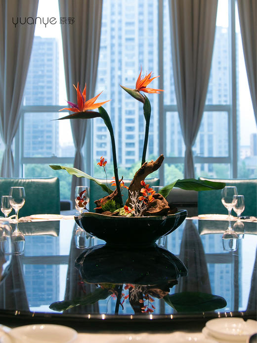 酒店圆桌转盘餐桌花摆花自然风高端餐厅客厅假花摆设花艺摆件装饰 商品图1