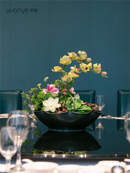 酒店圆桌转盘餐桌花摆花自然风高端餐厅客厅假花摆设花艺摆件装饰 商品图0