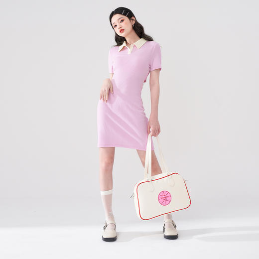 西遇POLO领连衣裙女2022年夏季新款粉色针织显瘦露背系带小裙子D0020919 商品图1