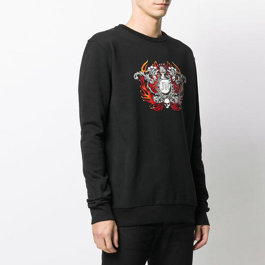 RICHMOND 男士棉质火焰骷髅印花圆领长袖卫衣 黑色 RMP19143FE BLACK 商品图1