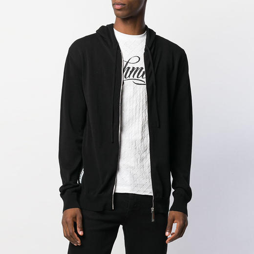 RICHMOND 男士棉质白色字母徽标印花连帽针织衫外套 黑色 RMP19156MA BLACK 商品图1