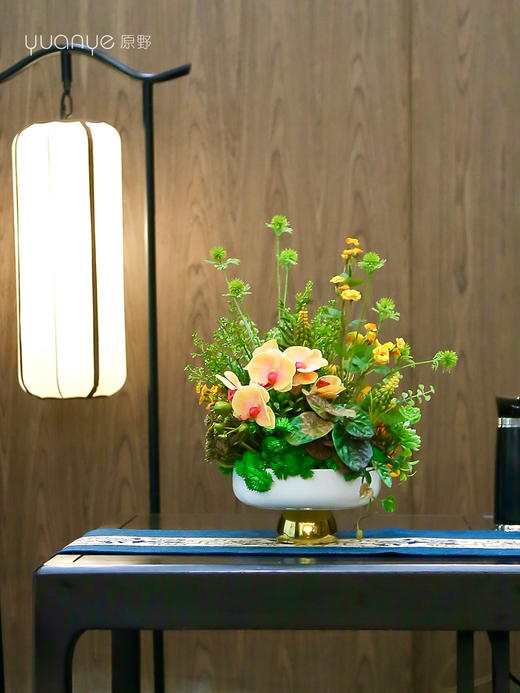 新中式高端餐桌花摆花酒店餐厅茶室客厅玄关摆设件茶几装饰仿真花 商品图0