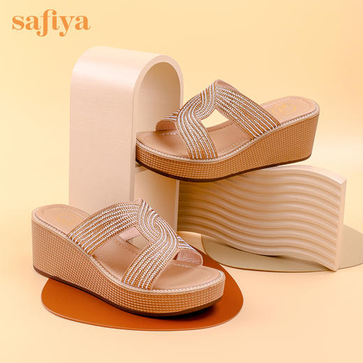 Safiya索菲娅双C烫钻带轻量厚底拖鞋2022新款坡跟增高凉拖SF22110402 商品图0