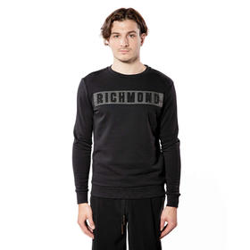 RICHMOND 男士棉质铆钉字母圆领长袖卫衣 黑色 RMP19059FE BLACK
