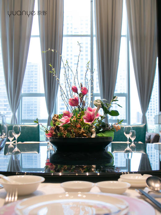 酒店高档餐桌花仿真花圆桌转盘桌面餐厅包厢大装饰假花摆设件 商品图4