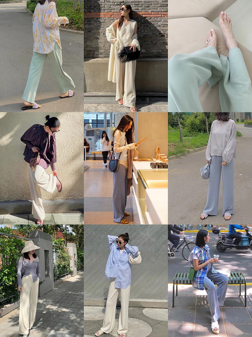 HIDEMI 到店必入垂坠感柔顺舒适透气松紧带宽松休闲空气感长裤 商品图3