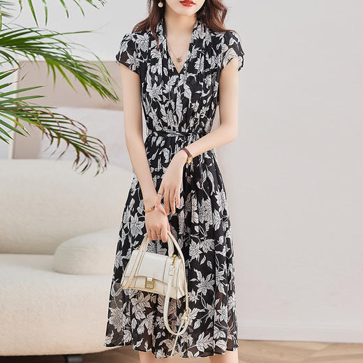 印花连衣裙夏季气质收腰显瘦时尚复古印花a字裙中长裙HR-WM988509 商品图3