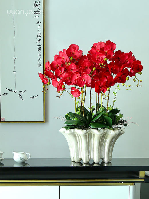 蝴蝶兰仿真花高档假花客厅酒店大堂盆景餐厅别墅新中式装饰花摆设 商品图0