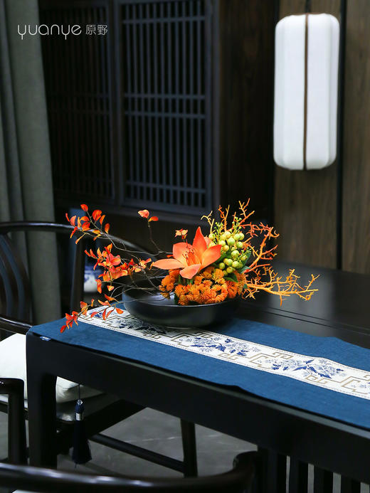 新中式高端餐桌花摆花酒店餐厅茶室客厅玄关摆设件茶几装饰仿真花 商品图0