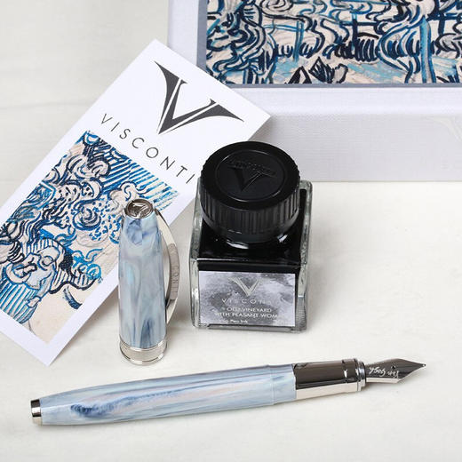 维斯康帝钢笔礼盒套装 墨水笔钢笔 意大利进口文具礼品 节日礼盒 老葡萄园与农妇-镀铂金色 F尖 礼盒套装 商品图3