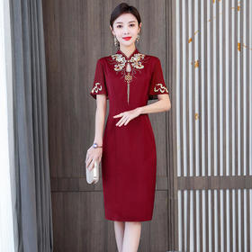 AHM-yqwl5181新款优雅气质修身立领短袖中长款连衣裙