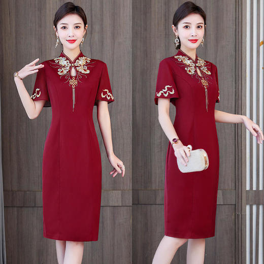 AHM-yqwl5181新款优雅气质修身立领短袖中长款连衣裙 商品图2