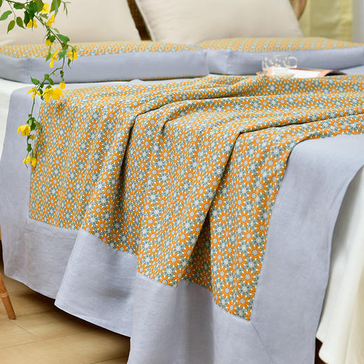 太阳花系列亚麻盖毯夏季夏凉被 商品图3