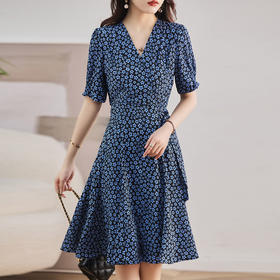 HR WM98659连衣裙碎花裙泡泡袖中长裙