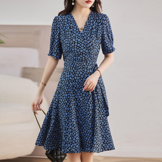 HR WM98659连衣裙碎花裙泡泡袖中长裙 商品图0