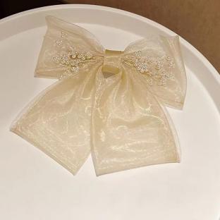 Leswinna欧根纱珍珠蝴蝶结简约百搭发卡 商品图3