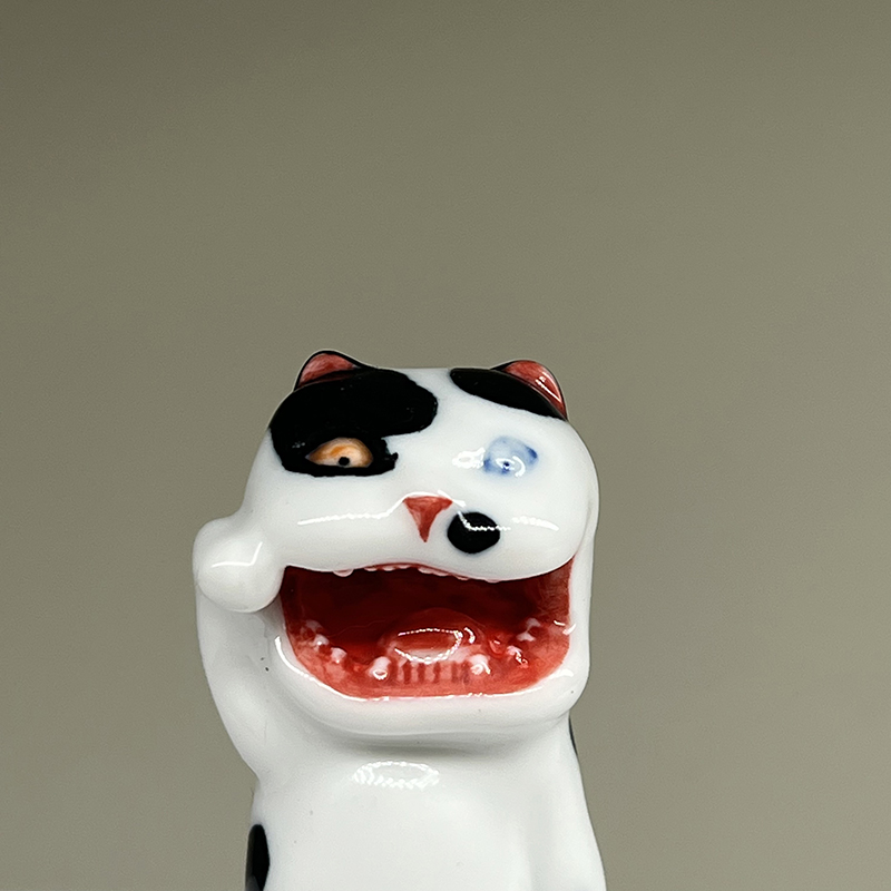 不仁斋 雕塑系列 限量100件青花+釉下彩奶牛猫迷你猫摆件潮玩