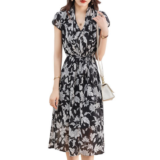 印花连衣裙夏季气质收腰显瘦时尚复古印花a字裙中长裙HR-WM988509 商品图4