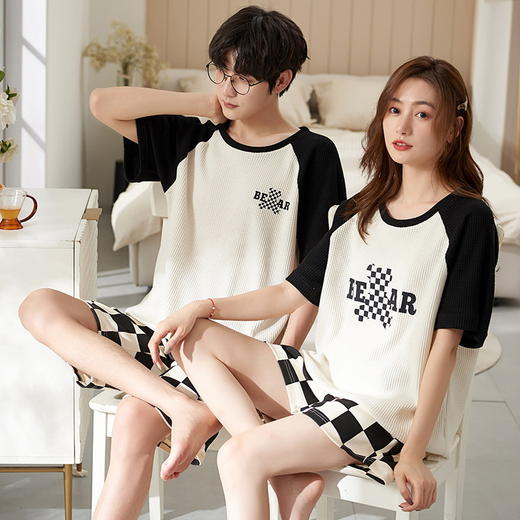 【社群供D】 夏季睡衣短袖华夫格纯棉家居服外穿情侣款 商品图0