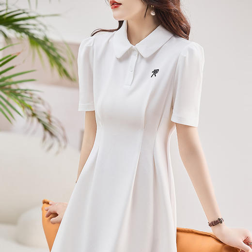新款法式时尚气质收腰显瘦翻领短袖中长款薄款连衣裙HR-WM981239 商品图2