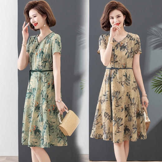 QY 1004 大码新款印花妈妈装连衣裙 商品图2