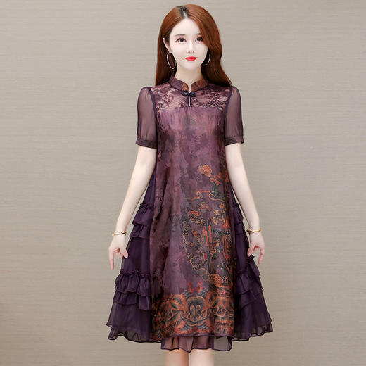 YWE XCH982改良版旗袍裙修身显瘦大码印花连衣裙 商品图1