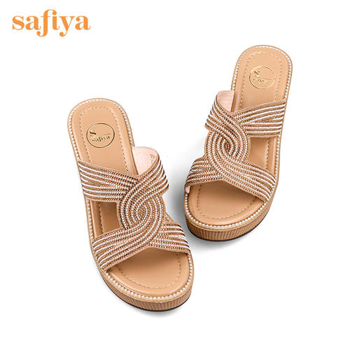 Safiya索菲娅双C烫钻带轻量厚底拖鞋2022新款坡跟增高凉拖SF22110402 商品图5