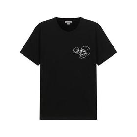 Alexander McQueen/亚历山大麦昆【22春夏新款】男士棉质圆领短袖T恤黑色骷髅图案 683164 QSX03
