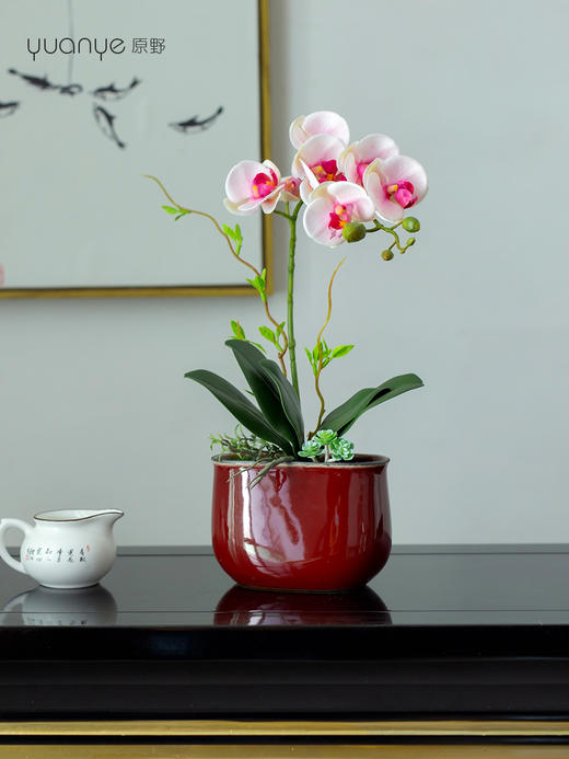 新中式高端蝴蝶兰仿真花餐桌花摆花茶室客厅玄关摆设件茶几装饰花 商品图0