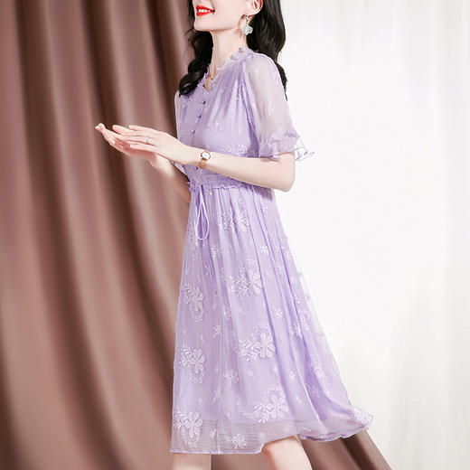 优雅修身，新款甜美绣花纯色短袖连衣裙SM-82297769 商品图4