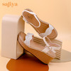 Safiya索菲娅羊皮烫钻罗马坡跟凉鞋2022新款一字带增高凉拖SF22115163 商品缩略图3
