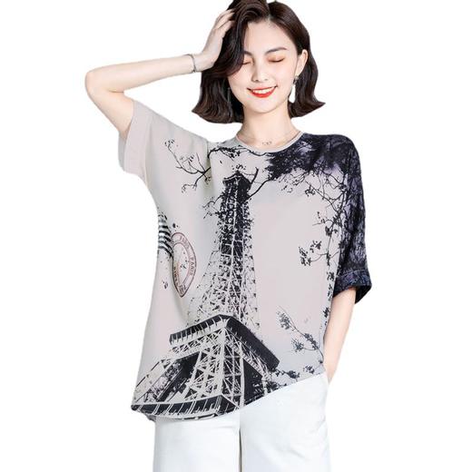 MTS-XF 2022新款上衣短袖妈妈大码碎花雪纺衬衫女夏装洋气遮肚子小衫 商品图3