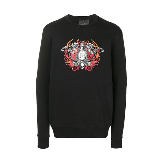 RICHMOND 男士棉质火焰骷髅印花圆领长袖卫衣 黑色 RMP19143FE BLACK 商品图0