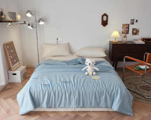 【下架】自然醒全棉卡通双层纱绣花抗菌夏被纯棉防螨可水洗夏凉被空调被子LB 商品图0