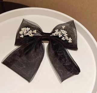 Leswinna欧根纱珍珠蝴蝶结简约百搭发卡 商品图2