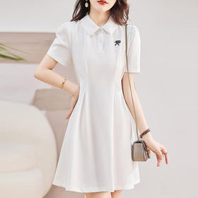 新款法式时尚气质收腰显瘦翻领短袖中长款薄款连衣裙HR-WM981239