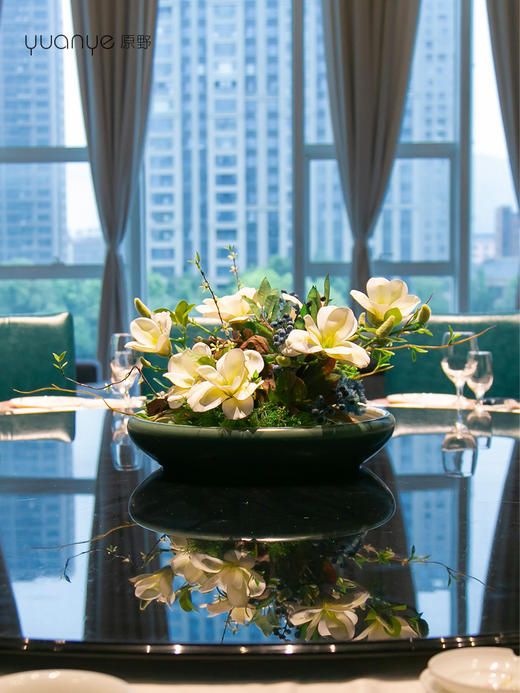酒店高档餐桌花仿真花圆桌转盘桌面餐厅包厢大装饰假花摆设件 商品图1