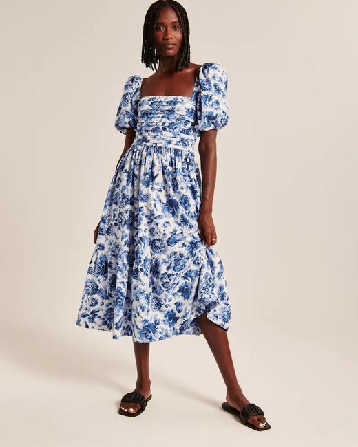 7折！AF新款 泡泡袖皱褶熊方领连衣裙 商品图1