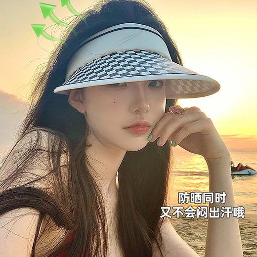 【爆款全网的时尚遮阳帽】晚晚同款旗格子防晒帽 防晒指数UPF50+配防风绳 出街百搭利器 有效阻隔95%以上紫外线 商品图2