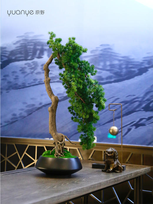 新中式禅意仿真迎客松盆景摆件客厅玄关茶桌酒店软装饰品绿植景观 商品图0