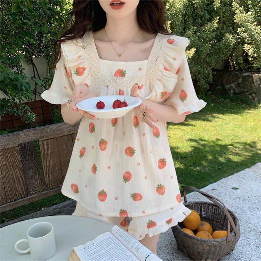 黛唯梵夏季网红日系ins睡衣女宽松睡衣卡通甜美可爱短袖短裤两件套装女 商品图2